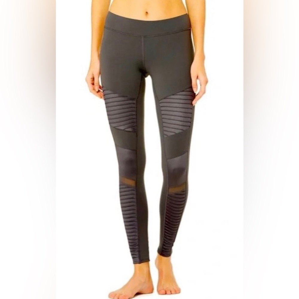 NEW ALO Yoga Anthracite Moto Leggings Midi Pants Medium Gray Sz Xs